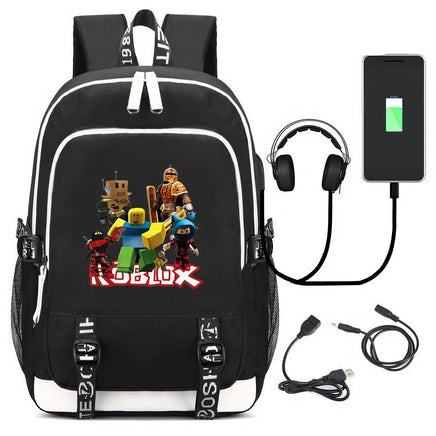 Roblox Backpack USB Charging Outdoor Travel Bag Boys Girls Anime Kawaii School Bag Black 4 17.3"x11.8"x5.9"