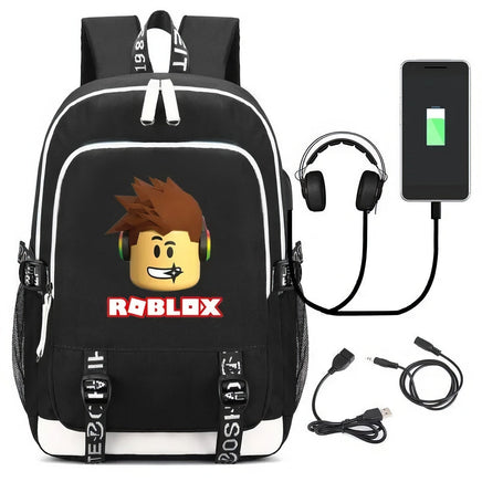 Roblox Backpack USB Charging Outdoor Travel Bag Boys Girls Anime Kawaii School Bag Black 1 17.3"x11.8"x5.9"