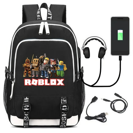 Roblox Backpack USB Charging Outdoor Travel Bag Boys Girls Anime Kawaii School Bag Black 3 17.3"x11.8"x5.9"