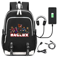 Roblox Backpack USB Charging Outdoor Travel Bag Boys Girls Anime Kawaii School Bag Black 2 17.3"x11.8"x5.9"