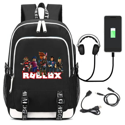 Roblox Backpack USB Charging Outdoor Travel Bag Boys Girls Anime Kawaii School Bag Black 2 17.3"x11.8"x5.9"