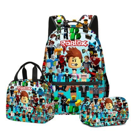 Roblox Backpack Virtual World Primary Secondary Schoolbag Set Colorful-3 Backpack + Penbag + Lunch bag