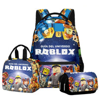 Roblox Backpack Virtual World Primary Secondary Schoolbag Set Colorful-5 Backpack + Penbag + Lunch bag