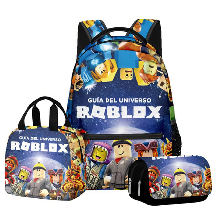 Roblox Backpack Virtual World Primary Secondary Schoolbag Set Colorful-5 Backpack + Penbag + Lunch bag