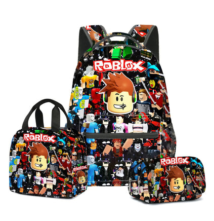 Roblox Backpack Virtual World Primary Secondary Schoolbag Set Colorful-2 Backpack + Penbag + Lunch bag