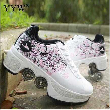 Casual Sneakers Walk Roller Skates White Black Pink 42