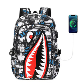 Shark Backpack Camo Bookbag Travel Backpack for Boys Kids Grey 16.5"x11.4"x6.7"