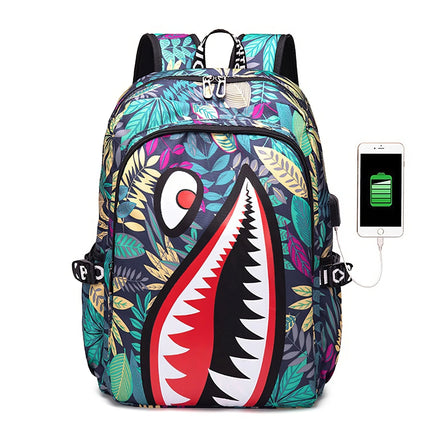 Shark Backpack Camo Bookbag Travel Backpack for Boys Kids Green 16.5"x11.4"x6.7"