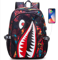 Shark Backpack Camo Bookbag Travel Backpack for Boys Kids Colorful 16.5"x11.4"x6.7"