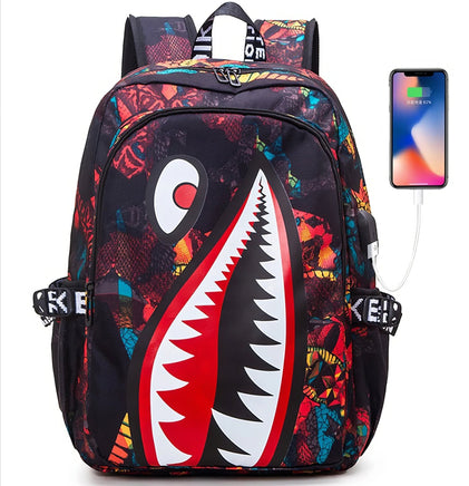 Shark Backpack Camo Bookbag Travel Backpack for Boys Kids Colorful 16.5"x11.4"x6.7"