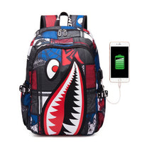Shark Backpack Camo Bookbag Travel Backpack for Boys Kids Red 16.5"x11.4"x6.7"
