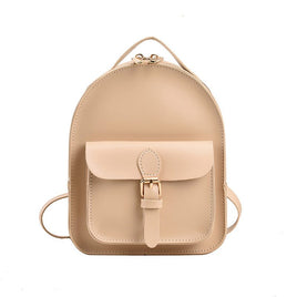Small PU Backpack for Girls, Perfect for School Beige