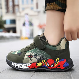 Spiderman shoes - Children camouflage green sneaker - Walking PU breathable shoes Green A