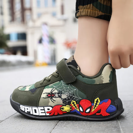 Spiderman shoes - Children camouflage green sneaker - Walking PU breathable shoes Green A