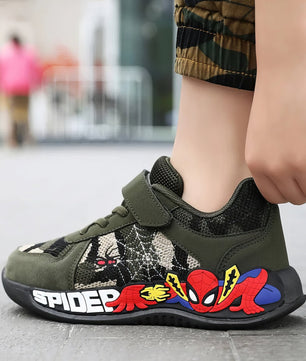 Spiderman shoes - Children camouflage green sneaker - Walking PU breathable shoes - Lusy Store LLC