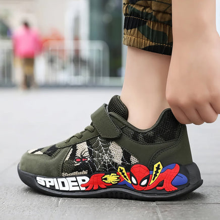 Spiderman shoes - Children camouflage green sneaker - Walking PU breathable shoes Green B