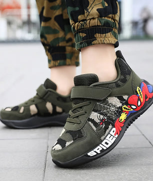 Spiderman shoes - Children camouflage green sneaker - Walking PU breathable shoes - Lusy Store LLC