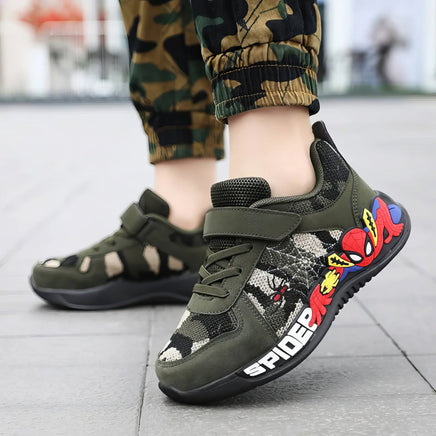 Spiderman shoes - Children camouflage green sneaker - Walking PU breathable shoes - Lusy Store LLC