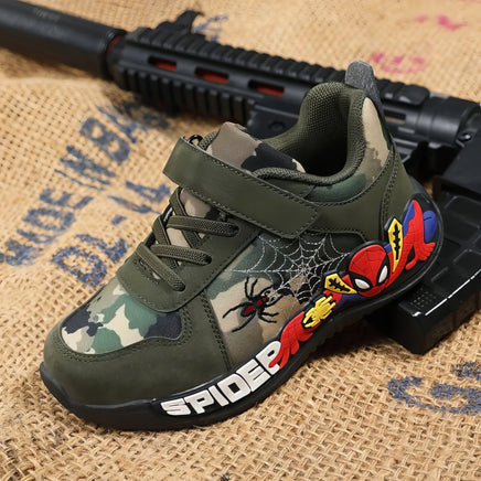 Spiderman shoes - Children camouflage green sneaker - Walking PU breathable shoes - Lusy Store LLC