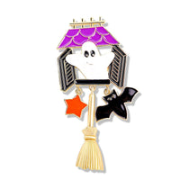 Spooky Halloween Brat Broom Pumpkin Head Cartoon Brooch YNCP8286