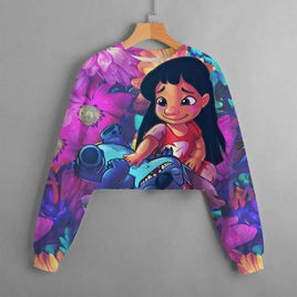 Spring and Autumn Girls' Short Sweatshirt Stitch Print Pullover