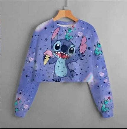 Spring and Autumn Girls' Short Sweatshirt Stitch Print Pullover 13
