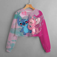 Spring and Autumn Girls' Short Sweatshirt Stitch Print Pullover 6