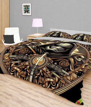 Starwars bedding - Kylo Ren luxury black gold graphics duvet covers linen high quality cotton quilt sets and pillowcase - Lusy Store LLC