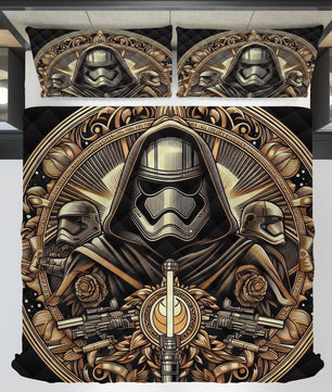 Starwars bedding - Kylo Ren luxury black gold graphics duvet covers linen high quality cotton quilt sets and pillowcase - Lusy Store LLC