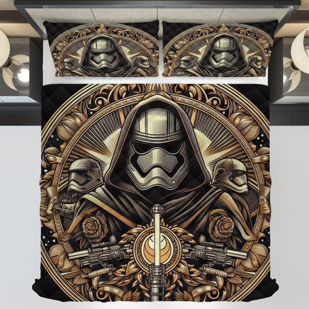Starwars bedding - Kylo Ren luxury black gold graphics duvet covers linen high quality cotton quilt sets and pillowcase - Lusy Store LLC