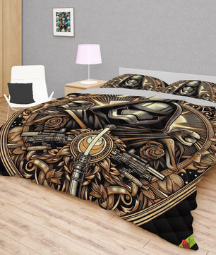 Starwars bedding - Kylo Ren luxury black gold graphics duvet covers linen high quality cotton quilt sets and pillowcase - Lusy Store LLC