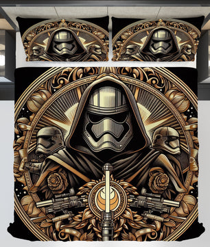 Starwars bedding - Kylo Ren luxury black gold graphics duvet covers linen high quality cotton quilt sets and pillowcase - Lusy Store LLC
