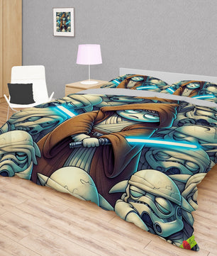 Starwars bedding - Obi-Wan Kenobi funny cartoon duvet covers linen high quality cotton quilt sets and pillowcase - Lusy Store LLC