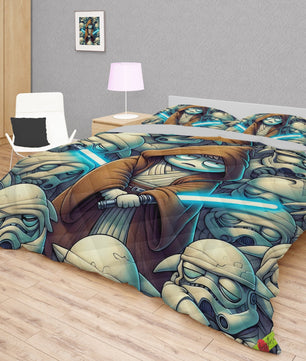 Starwars bedding - Obi-Wan Kenobi funny cartoon duvet covers linen high quality cotton quilt sets and pillowcase - Lusy Store LLC