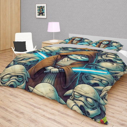 Starwars bedding - Obi-Wan Kenobi funny cartoon duvet covers linen high quality cotton quilt sets and pillowcase - Lusy Store LLC