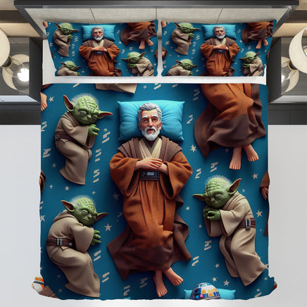 Starwars bedding - Obi-Wan Kenobi Yoda graphics duvet covers linen high quality cotton quilt sets and pillowcase - Lusy Store LLC