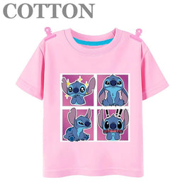 Stitch Anime Summer Cotton Kids T-shirt - Casual Short Sleeve, Round Neck