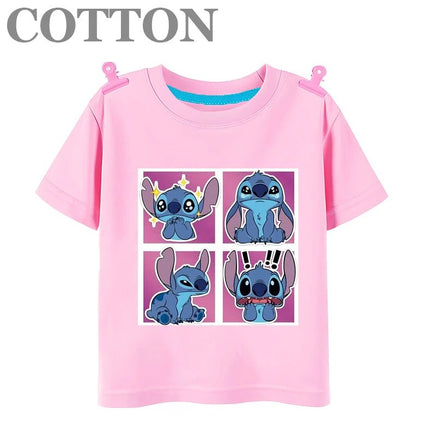 Stitch Anime Summer Cotton Kids T-shirt - Casual Short Sleeve, Round Neck