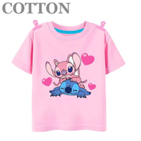 Stitch Anime Summer Cotton Kids T-shirt - Casual Short Sleeve, Round Neck 2023100801-Pink