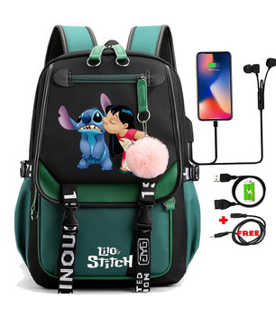 Stitch Backpack Cartoon Student Teenagers Bookbag Boy Girl Travel School - Lusy Store LLC