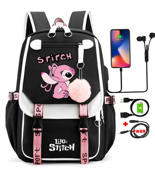 Stitch Backpack Cartoon Student Teenagers Bookbag Boy Girl Travel School - Lusy Store LLC