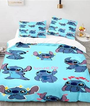 Stitch Duvet Cover Anime Angel with Pillowcase Kids Comfortable Cover Bed Set Full Twin Queen King Bedroom - Lusy Store LLC
