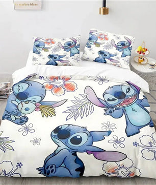 Stitch Duvet Cover Anime Angel with Pillowcase Kids Comfortable Cover Bed Set Full Twin Queen King Bedroom - Lusy Store LLC