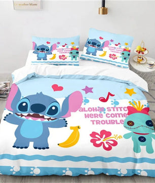 Stitch Duvet Cover Anime Angel with Pillowcase Kids Comfortable Cover Bed Set Full Twin Queen King Bedroom - Lusy Store LLC