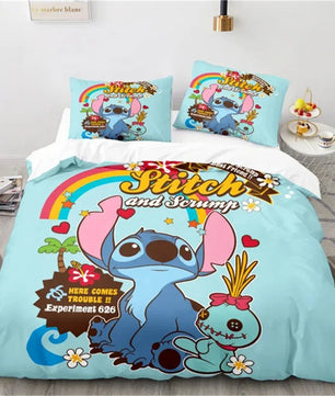 Stitch Duvet Cover Anime Angel with Pillowcase Kids Comfortable Cover Bed Set Full Twin Queen King Bedroom - Lusy Store LLC