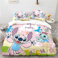 Stitch Duvet Cover Anime Angel with Pillowcase Kids Comfortable Cover Bed Set Full Twin Queen King Bedroom - Lusy Store LLC