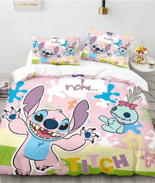 Stitch Duvet Cover Anime Angel with Pillowcase Kids Comfortable Cover Bed Set Full Twin Queen King Bedroom - Lusy Store LLC