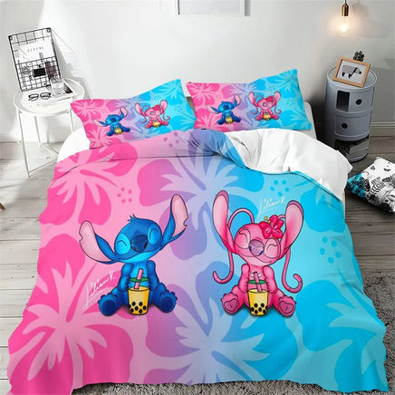 Stitch Duvet Cover Cartoon Flower Wave Design Bedding Set Quilt Cover Pillowcase Children Bedroom Decoration - Lusy Store LLC