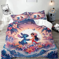 Stitch Duvet Cover Cartoon Flower Wave Design Bedding Set Quilt Cover Pillowcase Children Bedroom Decoration - Lusy Store LLC
