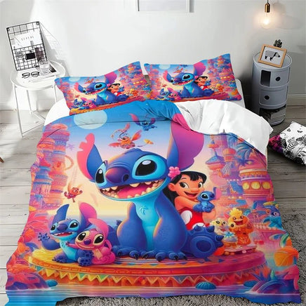 Stitch Duvet Cover Cartoon Flower Wave Design Bedding Set Quilt Cover Pillowcase Children Bedroom Decoration - Lusy Store LLC